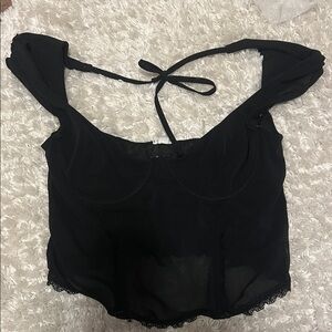 Garage Black Sheer Top with Tie-Back